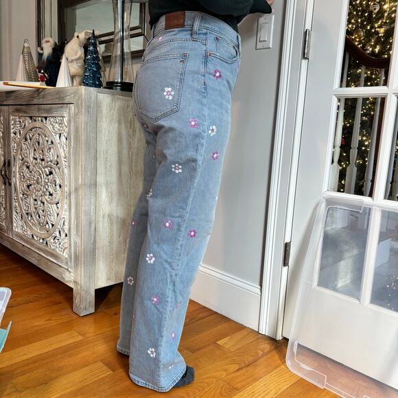 Madewell Women's Hand Painted Floral Denim Pants Slim Wide Leg Full Length Sz 31 - Picture 5 of 13